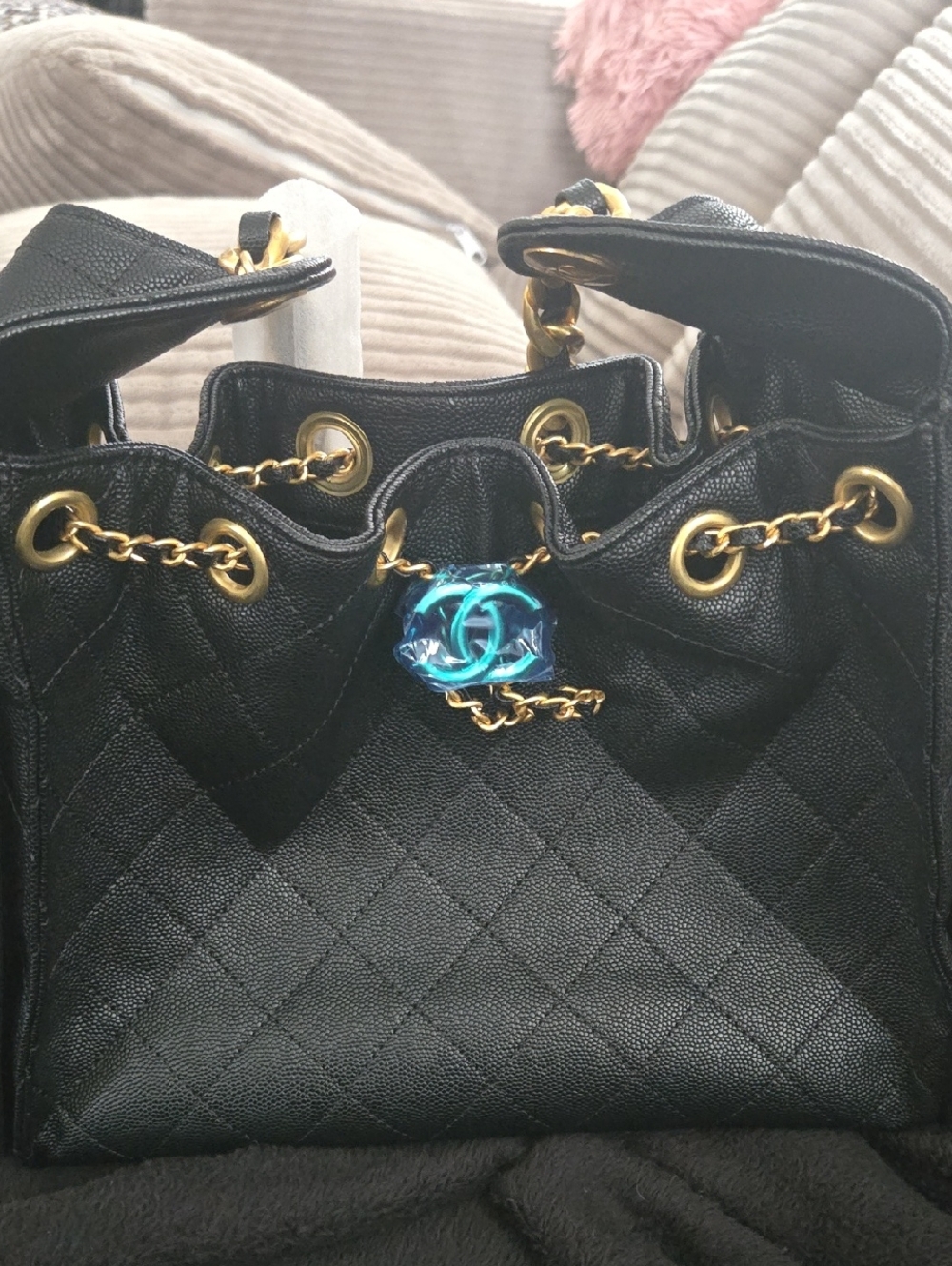 Black Quilted Chain-Detail Women's Handbag